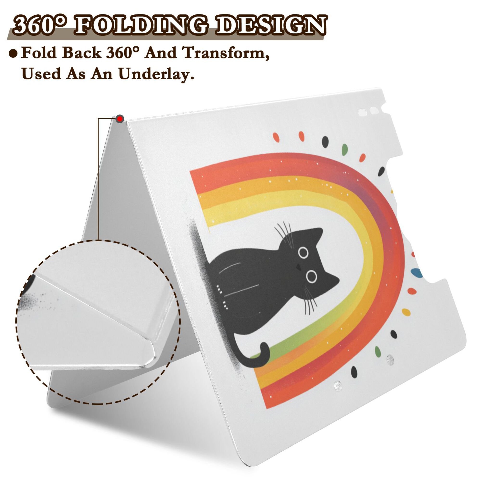 FORMRS A4 Clipboard Folder with Pen Holder Horizontal Foldable School Office Binder, Black Cat Rainbow