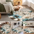 thumbnail image 5 of Round Area Rug 7 Ft, Teal Tulip Butterfly Washable Non-Slip Circle Carpet for Living Room/Bedroom, Beige Turquoise Floral Farmhouse Wooden Low-Profile Large Runner Mat Collection Rugs for Indoor, 5 of 8