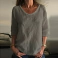 thumbnail image 2 of DDAPJ pyju 3/4 Sleeve Shirt for Women Cotton Linen T Shirts Loose Casual Round Neck Tunic Tops Lightweight Summer Blouse Tees Limited Time Sales Gray XXXL, 2 of 6