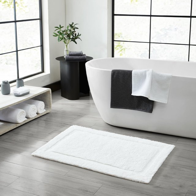 Jean Pierre New York Lydia Border Alfombra de baño 100% algodón - Alfombra de baño Antideslizante - Blanco - 20"x32"