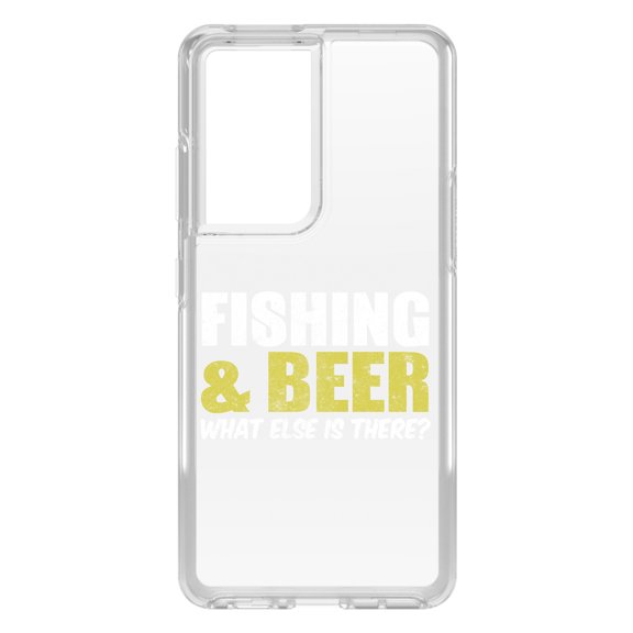 DistinctInk Clear Shockproof Hybrid Case for Galaxy S21 ULTRA 5G (6.8" Screen) - TPU Bumper Acrylic Back Tempered Glass Screen Protector - Fishing & Beer. What Else is There?