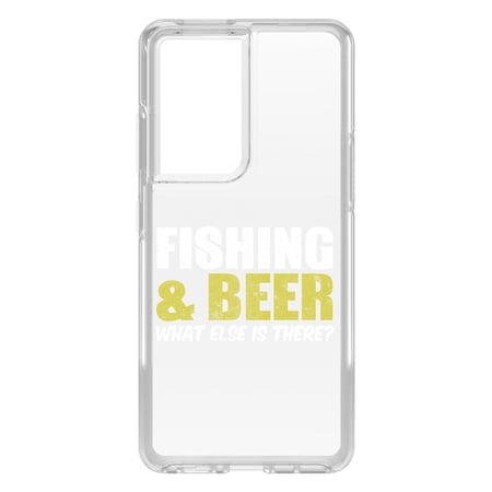 DistinctInk Clear Hybrid Case for Samsung Galaxy S21 Ultra (6.8 Screen) - Fishing & Beer. What Else is There? - Tempered Glass Back