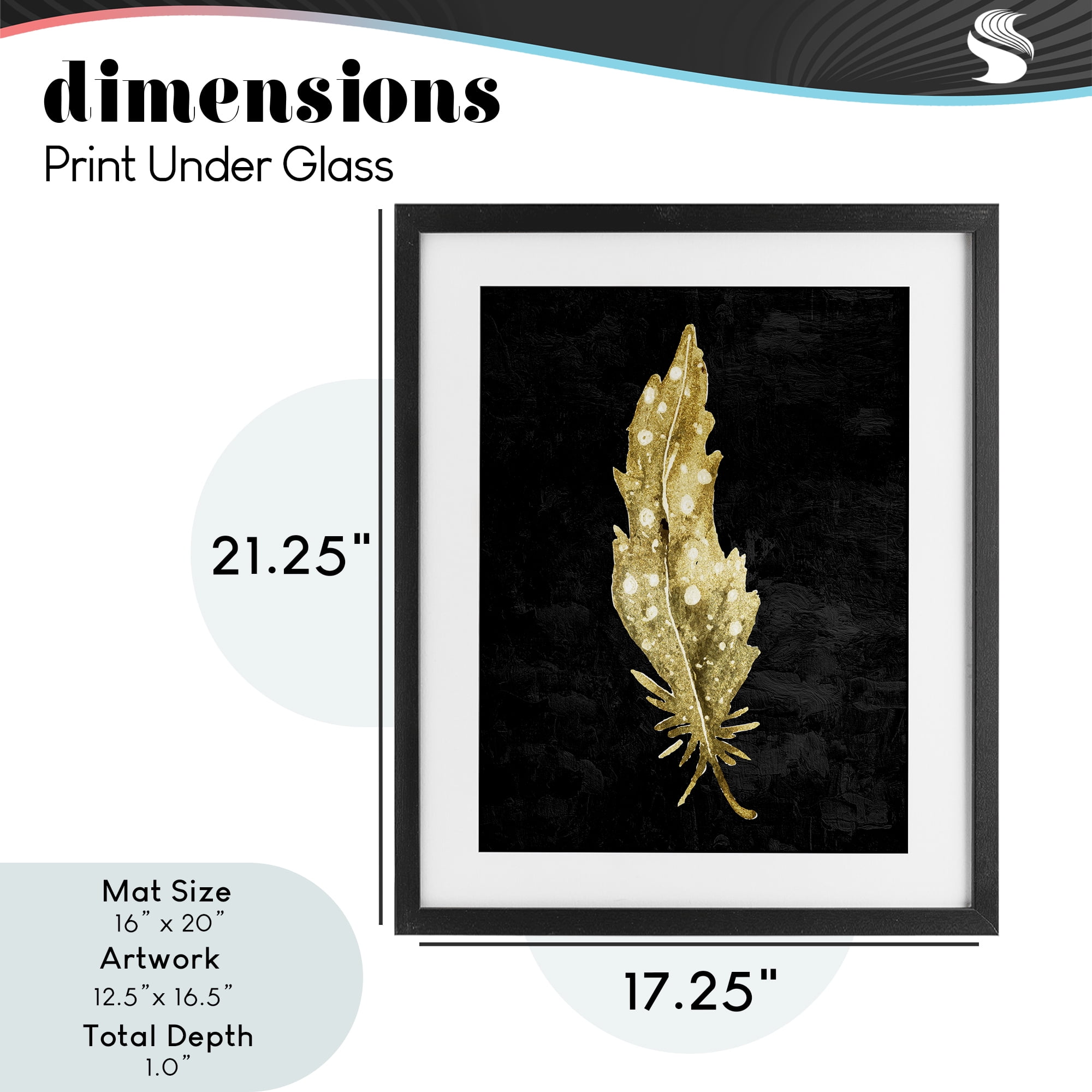 Feather On Black Black Framed Print Under Glass, design by Kim Allen