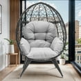 thumbnail image 6 of Dextrus Egg Chair Wicker Outdoor Indoor Oversized Large Lounger with Stand Cushion Egg Basket Chair 350lbs Capacity for Patio,Garden, Backyard,Balcony-Grey, 6 of 10
