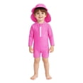 thumbnail image 2 of Tiijoy Boys Striped Zipper Long Sleeve Rashguard 1-Piece Swimsuit & Hat, Sizes 0-24 Months, 2 of 8