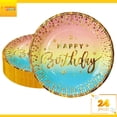 thumbnail image 2 of 24 Pz Plato Cartón Premium Pastelero Happy Birthday Hb Arcoiris Confeti Oro, 2 of 4