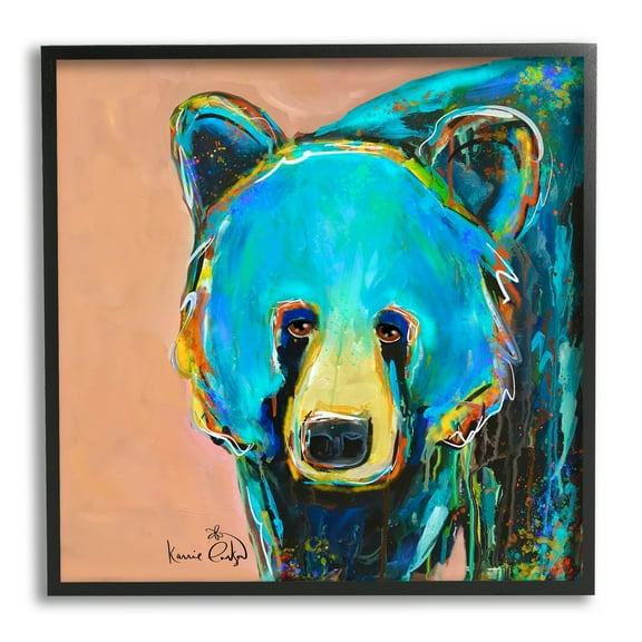 Stupell Industries Brilliant Blue Bear Gazing Street Style Graffiti Splatter Painting Black Framed Art Print Wall Art, Design by Karrie Evenson