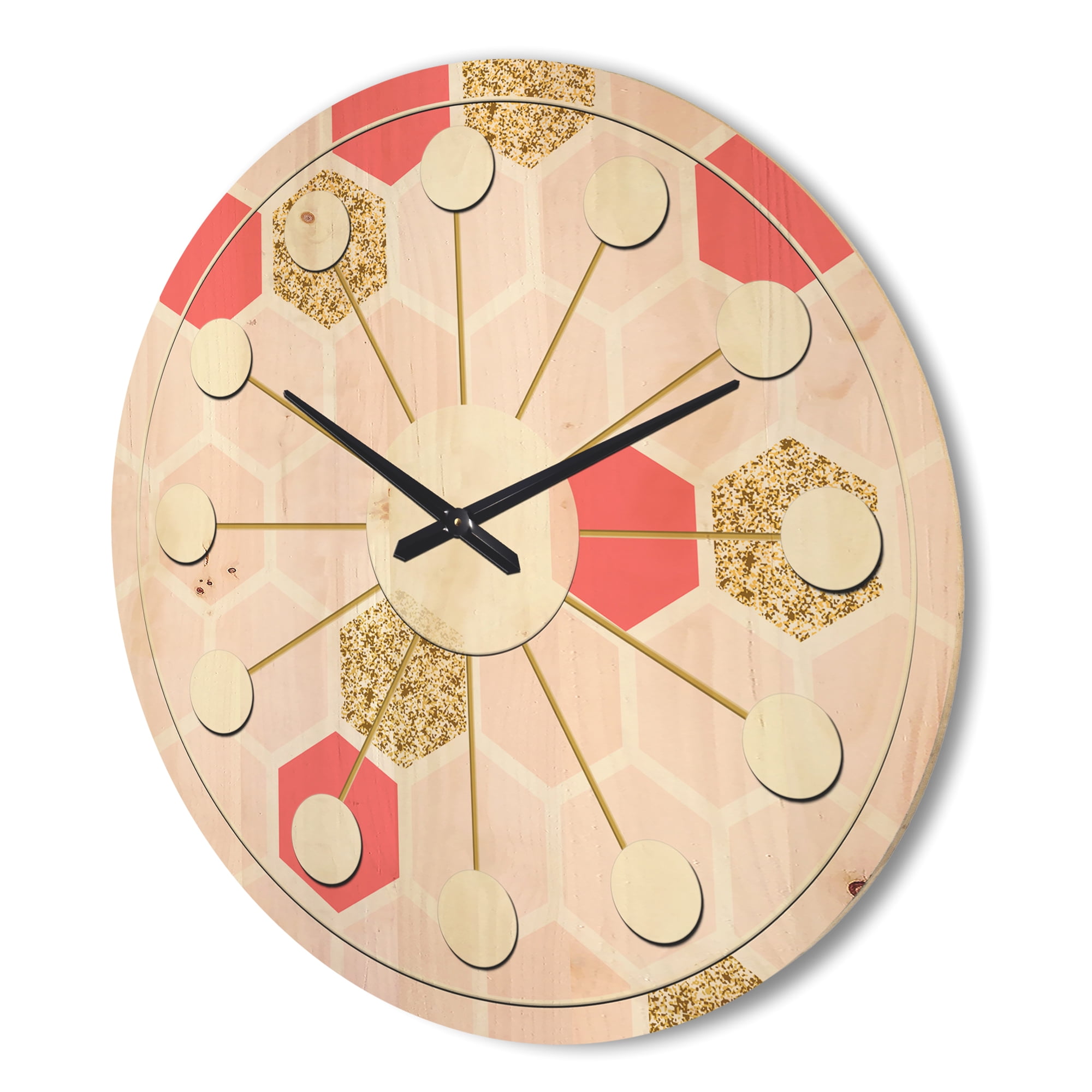 Designart 'Gold Chic Retro Design I' Mid-Century Modern Wood Wall Clock