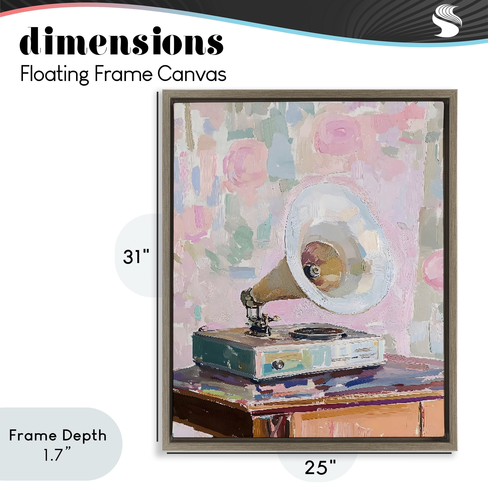 Stupell Industries Vintage Gramophone in Soft Pastels Brown Framed Floater Canvas Wall Art, design by The Prints Vibe