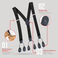 thumbnail image 3 of Hold'Em Men Y-Back Genuine Leather Trimmed Button End Tuxedo Suspenders Many Colors and Designs - Black (Regular 46" long), 3 of 7
