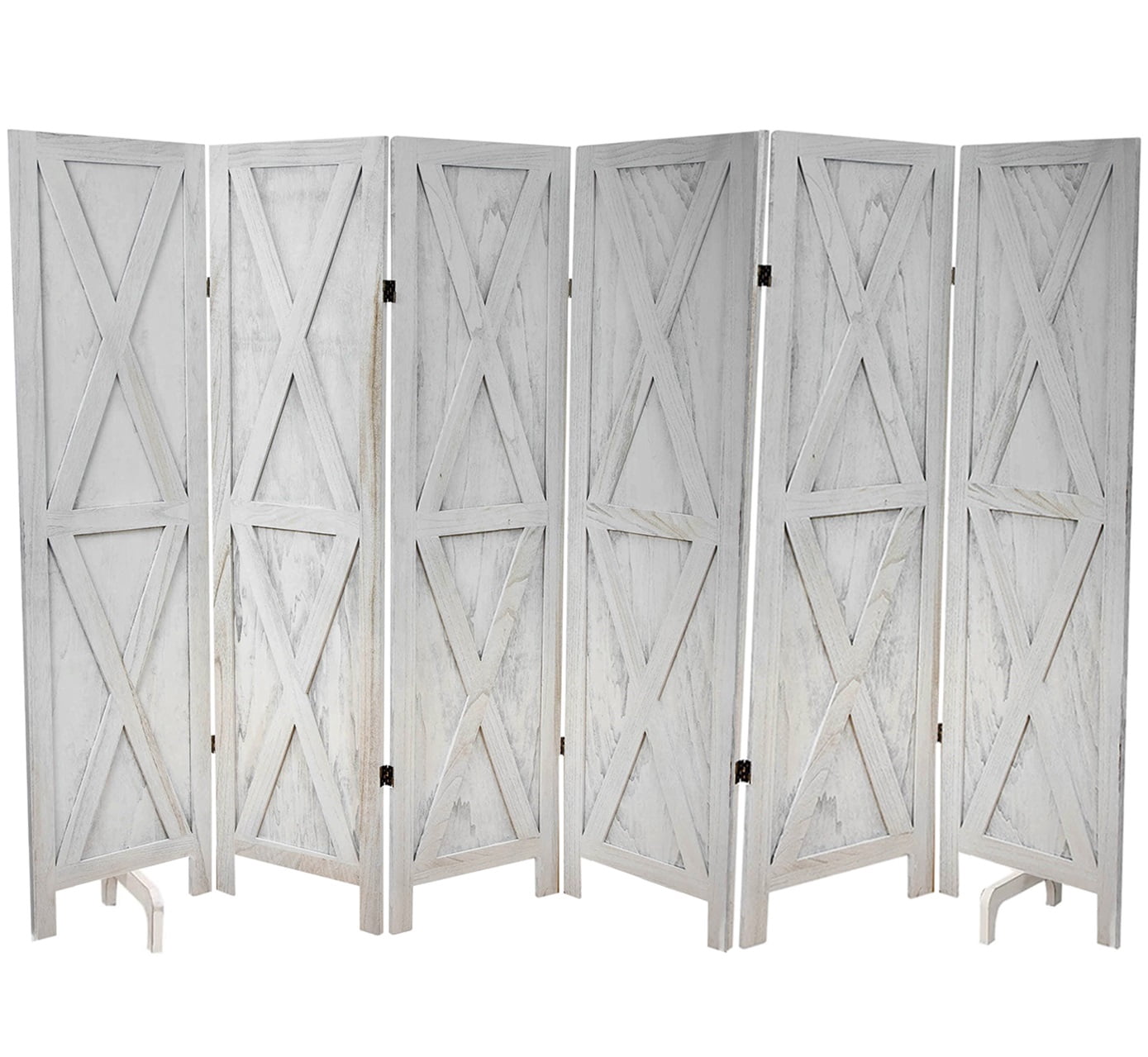 Premium Home 6-Panel Room Divider – Rustic White Barn Door, X Pattern Folding Privacy Screen, Partition Wall