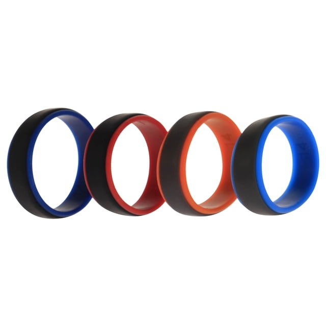 Juego de anillos escalonados de 2 capas de boda de silicona ROQ Gris Negro para hombres Anillo de 4 x 14 mm