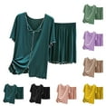 thumbnail image 3 of Ecqkame Women's Pajama Sets Short Sleeve Shirt and Short Bottom Pajama Set (Available In Plus Size) C-Yellow XXL, 3 of 3
