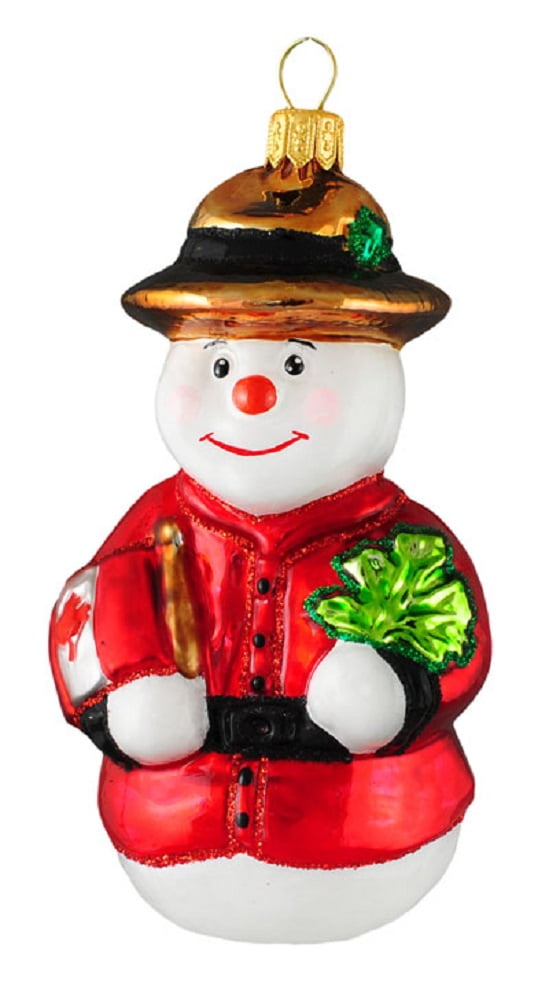 Royal Mountie Canadian Snowman Polish Glass Christmas Ornament Canada