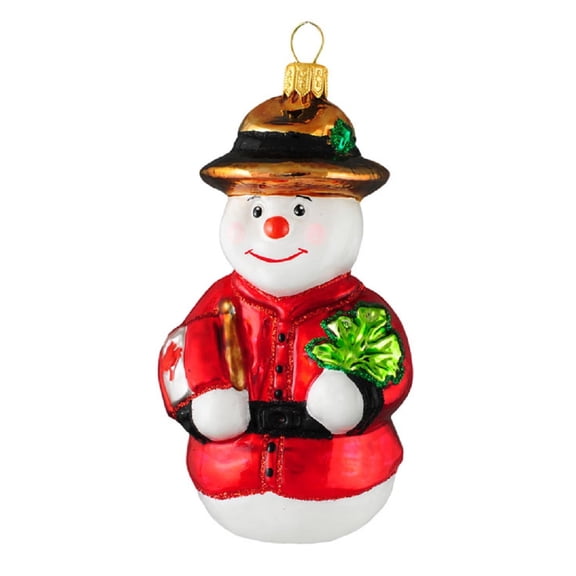 Royal Mountie Canadian Snowman Polish Glass Christmas Ornament Canada Decoration