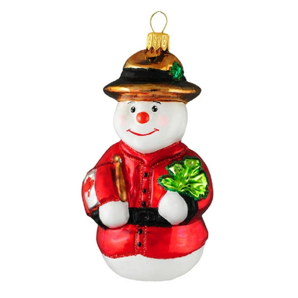 Royal Mountie Canadian Snowman Polish Glass Christmas Ornament Canada