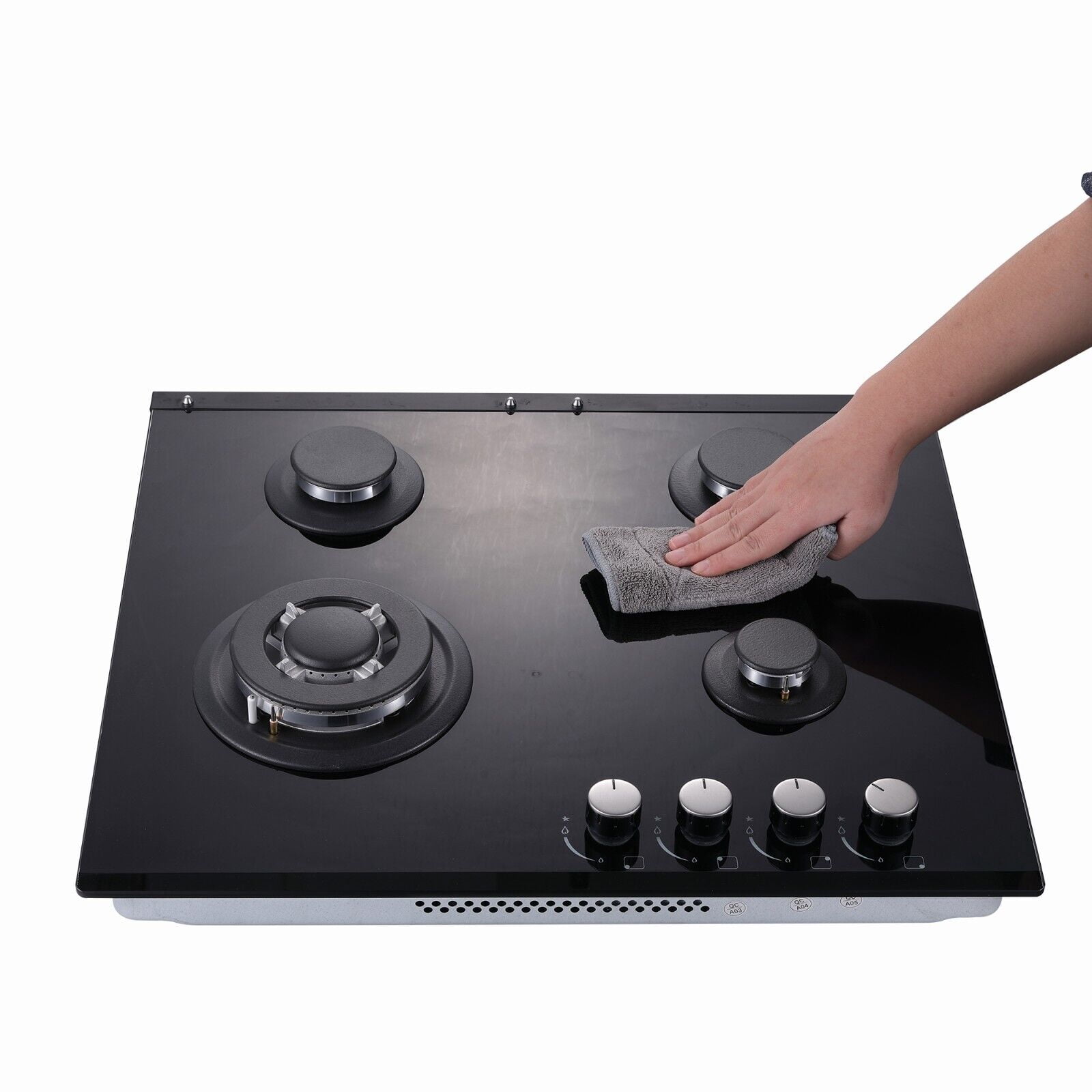 4-Burners Gas Cooktop 24 inch Stainless Steel Tempered Glass NG/LPG Convertible