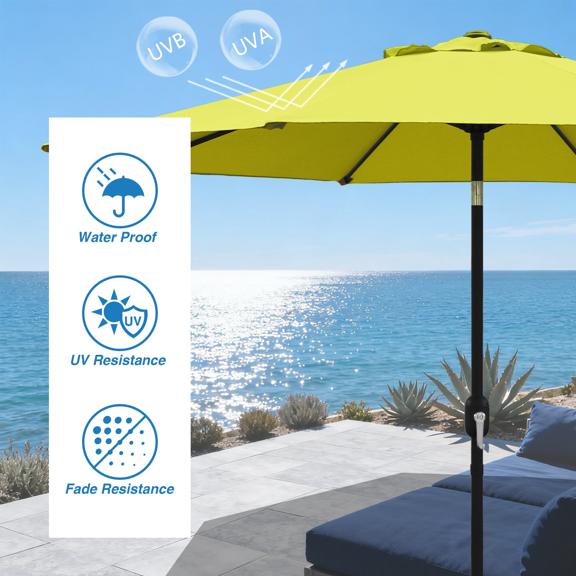 Abble Outdoor 9ft Patio Umbrella with Crank Handle and Push Button Tilt, Outdoor Market Umbrella with 8 Ribs for Garden, Deck, Backyard, Pool, Yellow