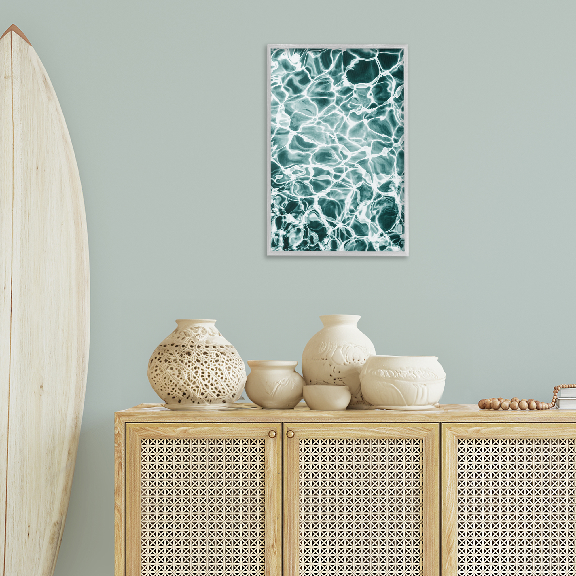 Stupell Industries Aqua Ripple Pattern Coastal Painting Gray Framed Art Print Wall Art, 16 x 24