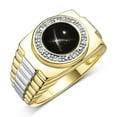 thumbnail image 4 of RYLOS Men's Rings Yellow Gold Plated Silver Ring Cabochon Gemstone & Diamonds Designer Style Black Star Sapphire Rings For Men Size 9, 4 of 8