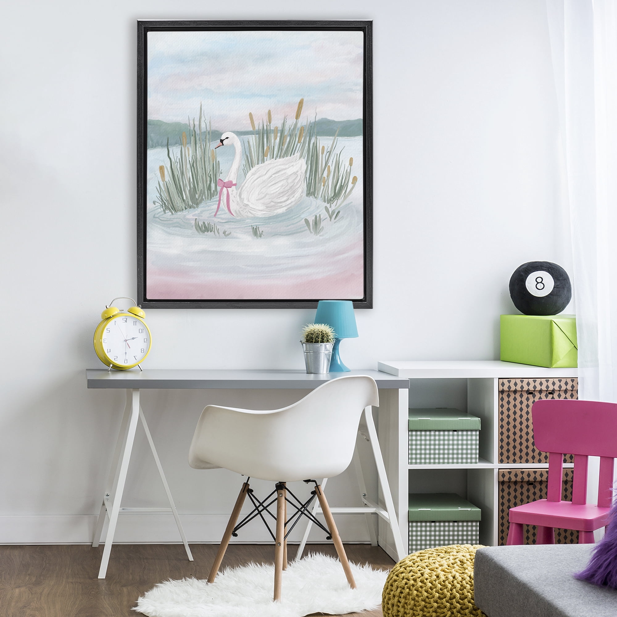Stupell Industries Swan Serenade on Lake Black Framed Floater Canvas Wall Art, design by Adreane Fippinger
