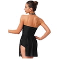 thumbnail image 2 of inlzdz Womens Rhinestone Dance Dress Halter Sleeveless Latin Ballet Leotard Figure Skating Bodysuit Black XL, 2 of 5
