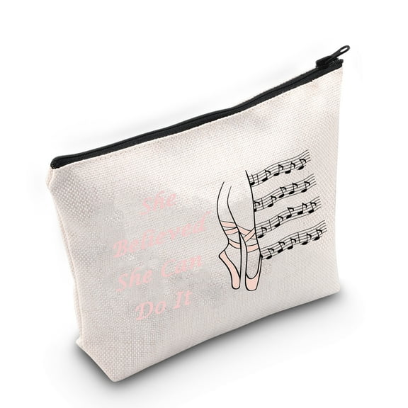 LEVLO Dancer Cosmetic Make Up Bag Dance Inspirational Gift She Believed She Can Do It Makeup Zipper Pouch Bag Ballet Dancer Recital Gift