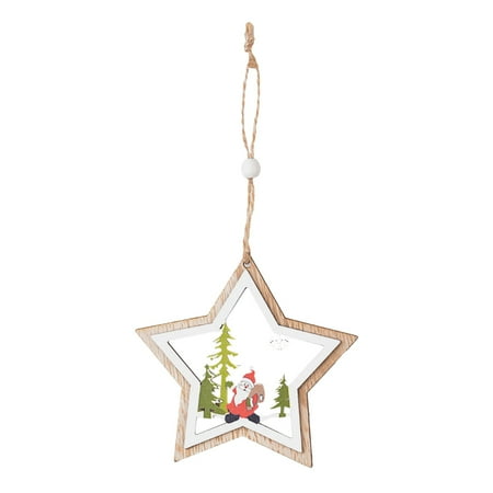 

Veki Five-Pointed Wooden Tree Christmas Lasers Wooden Pendant Pendant Hollow Christmas Star Decoration Double Decorations for Living Room