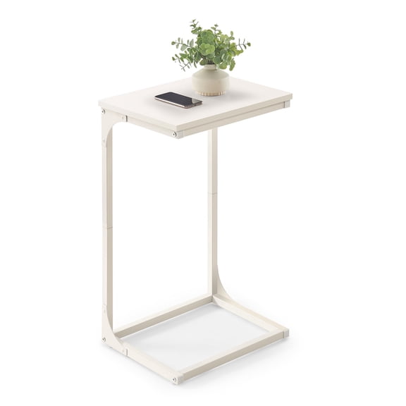 C-Shaped End Table Side Table for Sofa Couch Table Cream White