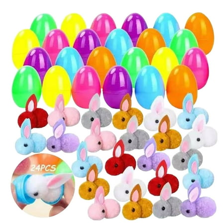 Easter Basket Stuffers with Bunny 12 Pack Easter Eggs Filled with Mini Plush Bunny Rabbit Toys Easter Stuffers for Easter Party Indoor Outdoor Hunt Games Decorations