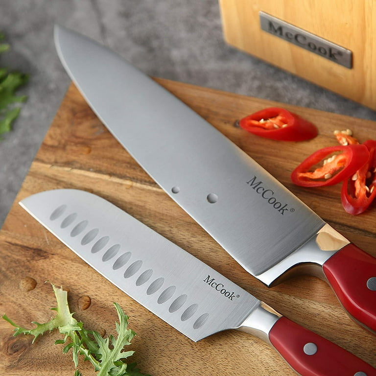 McCook MC25A 15-Piece Kitchen Knife Set Stainless Steel Cutlery Knife Block Set Built-in Sharpener