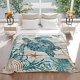 thumbnail image 5 of Retro Coastal Throw Blankets, Wood Texture Sea Turtle Starfish Soft Fleece Blanket Decorative for Home Sofa Couch Chair Living Bedroom, 30x40 Inches, Blue, 5 of 9