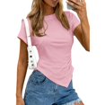 thumbnail image 2 of WULMLEO Women's Ruched Asymmetrical Hem Short Sleeve T-Shirt Casual Summer Tops for Beach Vacation White L, 2 of 4