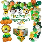 SPECOOL Jungle Birthday Decorations, Animal Jungle Theme Party Decorations with Happy Birthday Banner Animal Balloons Foil Balloon Tablecloth for Kids Baby Shower Birthday Safari Party