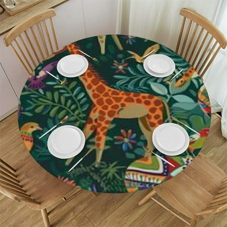 

Tllo0ord Mexican Otomi Animal Round Tablecloth with Elastic Edge Design Table Cover Waterproof Table Cloth for Christmas 46-50