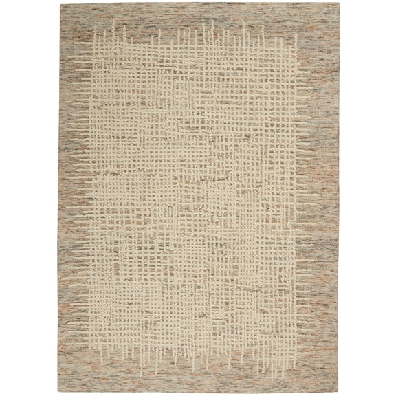 Nourison Vail Abstract Bordered Beige/Multi 5'3" x 7'3" Area Rug, (5' x 7')