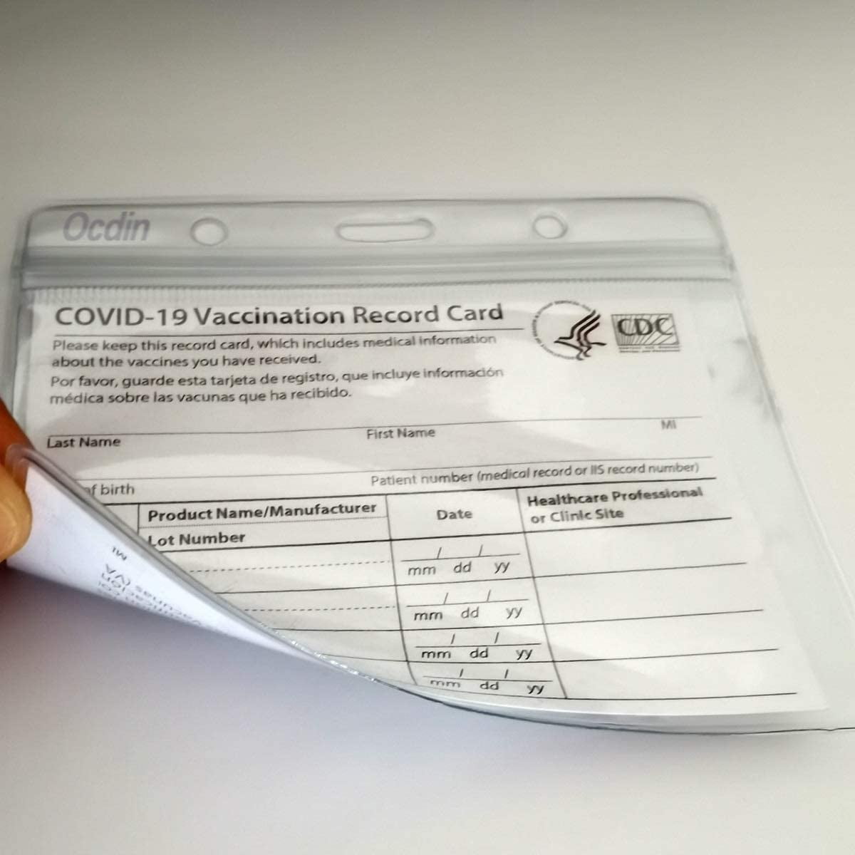 Qoosea CDC Vaccination Card Protector （5 Pack） 4 X 3 Inches ID Card Holder Immunization Record Vaccine Cards Cover Clear Plastic Record with Resealable Zip Badge Holders Name Tag Badge 