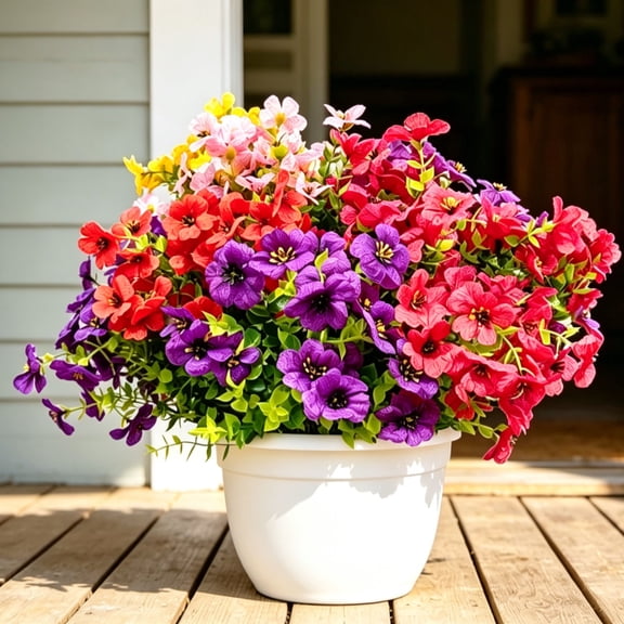 Outdoor Artificial Flowers, 16 Bundles Fake Flowers, 6 Color Faux Silk artificial flowers for outdoors, Greenery for Home Porch Garden Window Box Planter Decor