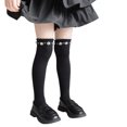 thumbnail image 2 of fnnxnal Girls Black Cotton Knee High Socks Pearl Decorated Ribbed Stretchy School Uniform for 3-13 Years,Size 8-13T, 2 of 5