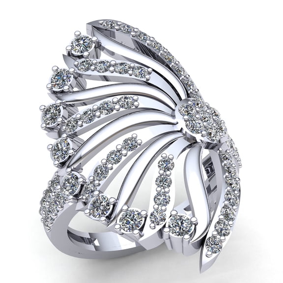Unique Design Diamond Ring, Fancy Half Flower Diamond Engagement Ring, Solitaire With Accents Diamond Wedding Anniversary Ring, 14K White Gold Plated, 2.2 Ct Simulated Diamond