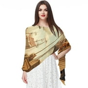 Columbus Day Elegant Translucent Chiffon Silk Scarf, Light Breathable Wrap Shawl 180*73