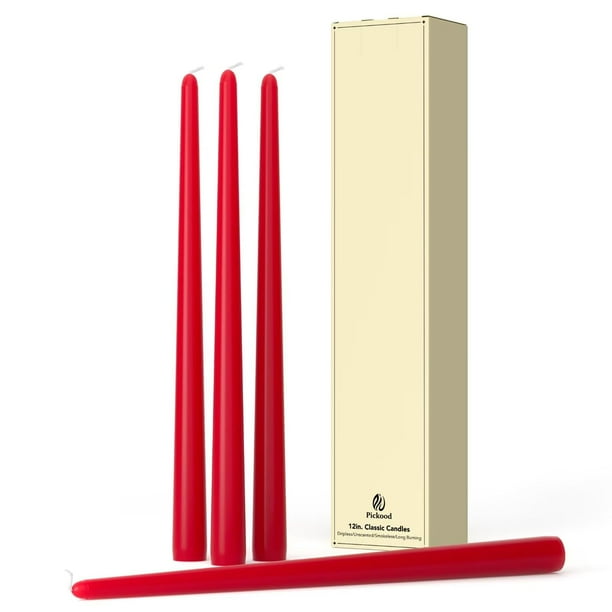 Juego de 4 velas cónicas rojas Pickood de 12 pulgadas