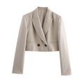 thumbnail image 3 of Blazer elegante de manga larga para oficina para mujer con solapa retro y un solo botón HH TRAF + pantalones cortos con bolsillos decorados con cinturón de color sólido para mujer, 3 of 5