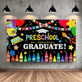 thumbnail image 6 of Colorful Preschool Graduation Themed Banner with School Bus Crayons and Party Elements Backdrop Decorations for Preschool Graduation Parties Photography Props Celebration Decor Party Supplies, 6 of 7