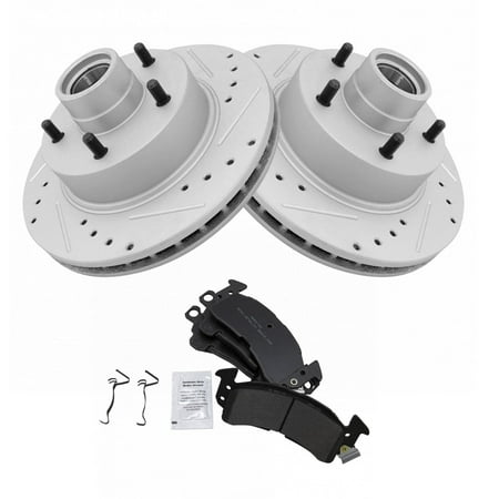 Trq Front Semi Metallic Pads &Amp; Performance Drilled Slotted Coated Rotor Kit
