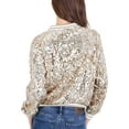 thumbnail image 3 of Womens Sequin Jacket Sparkle Long Sleeve Front Zip Casual Blazer Bomber Jacket With Pockets, Champagne,Small, 3 of 6