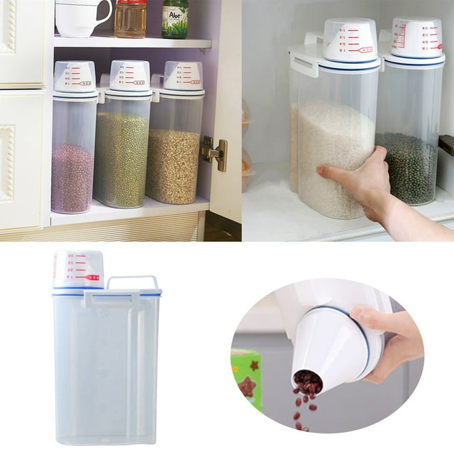 Riforla 2.5L Cereal Container Dispenser Storage Box Case Kitchen Foods Rice Flour Container Measurer Cup Proof Food Storage White One Size