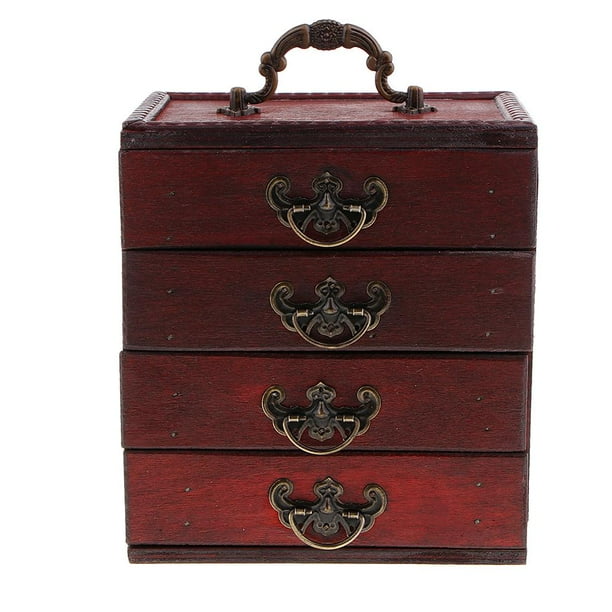 Joyero de madera,Caja de almacenamiento de joyería de madera,Joyero Vintage 4 Capas,Baratija de joyería,Caja del cofre del tesoro de joyería,Organizador de caja de almacenamiento de