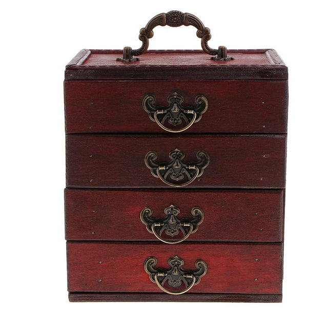 Milaget Jewelry Organizer Wooden Storage Box 4 Layers Case with 4 Drawers, Dark Brown,