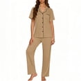 thumbnail image 1 of TaTaai Women's Short Sleeve Blouse and Pants Set V-Neck Turn Down Collar Design with Chest Pocket and Elastic Waist Trousers Solid Color Two Piece Casual Wear Gift, 1 of 6